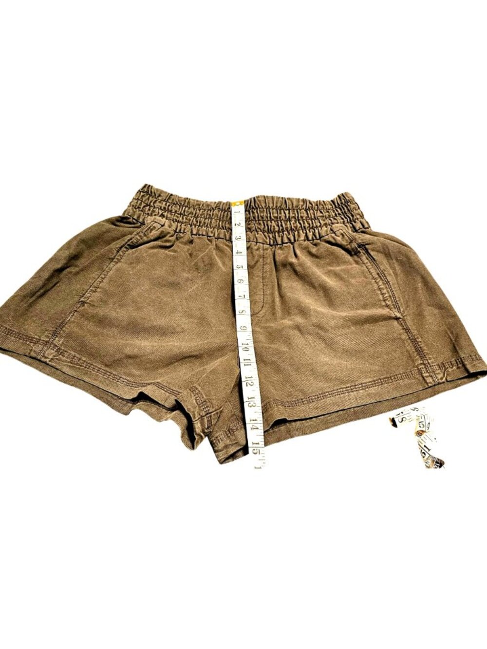 Aerie Women's XS Gray High-Waisted Cotton Lyocell Smocked Waist Shorts With Pock - Picture 8 of 11